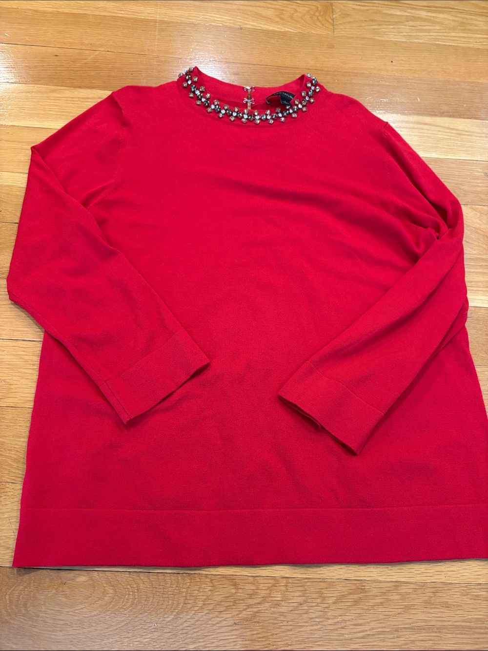Ann Taylor Red Jeweled Crewneck Sweater